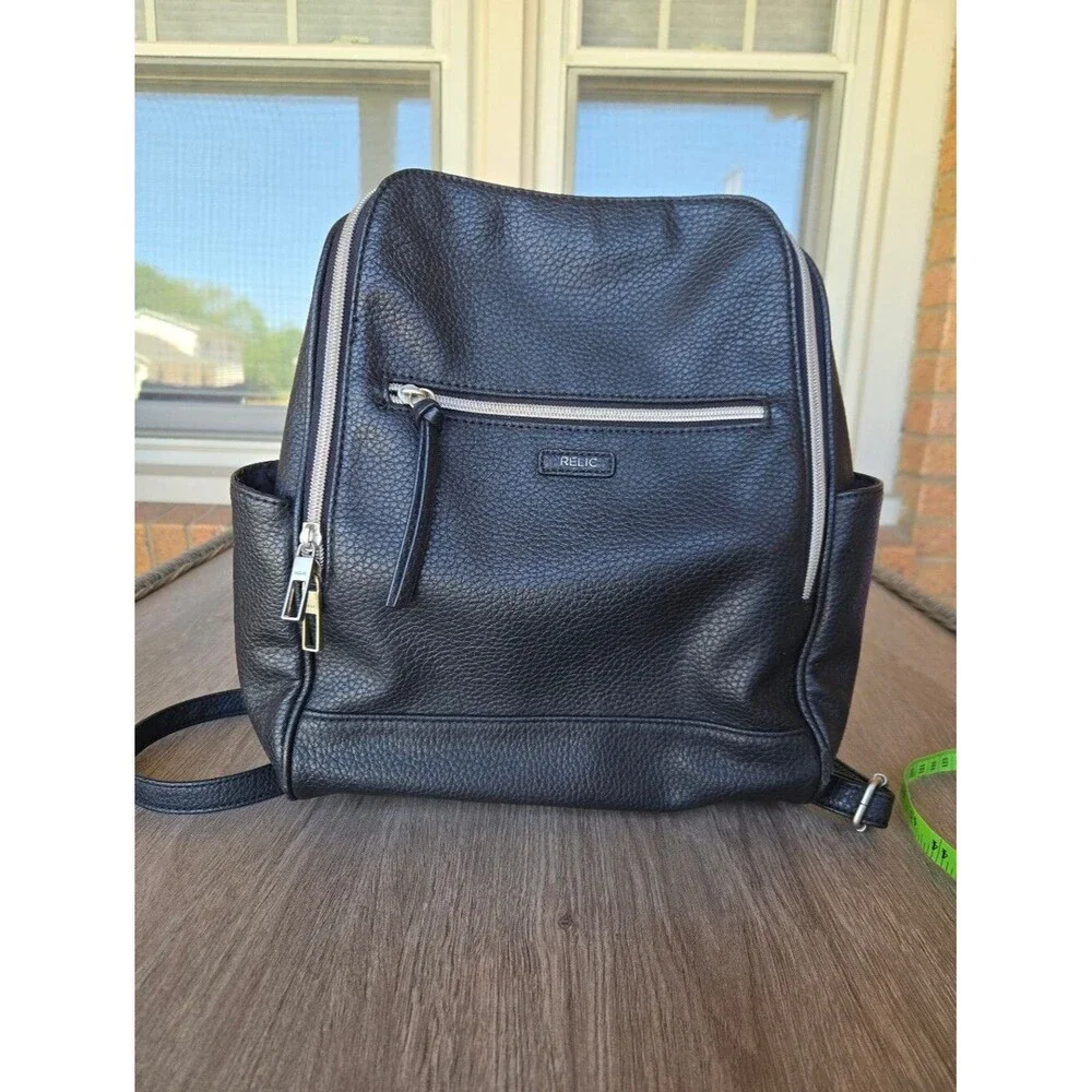 Relic by Fossil Black Pebbled Leather Minimalist Urban Backpack